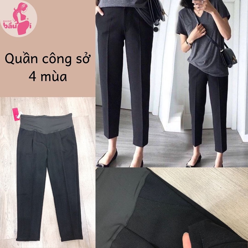 Quần bầu baggy công sở form đẹp dáng gọn mặc được 4 mùa - Shop Bầu Bí