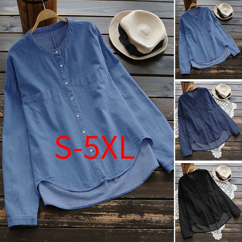 Áo sơ mi denim tay dài thời trang dành cho nữ