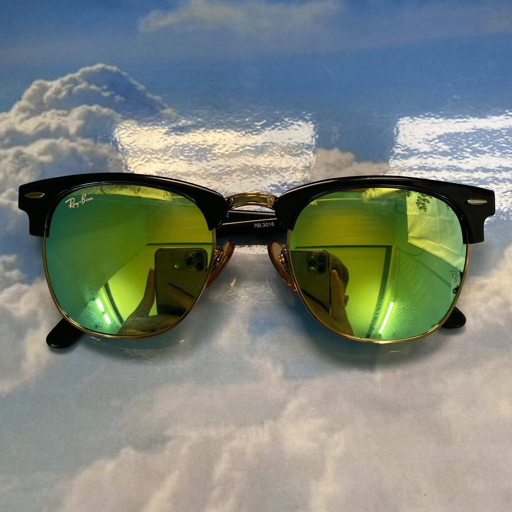 Kính Mát Rayban Clubmaster Mắt Thủy Tinh Tráng Gương Màu Xanh Rêu Chống Nắng Cực Đỉnh Cho Nam Nữ