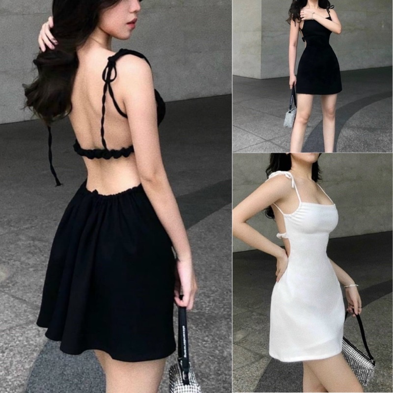 Đầm Kiểu Phối Dây Xoắn Hở Lưng Nữ Tính D19