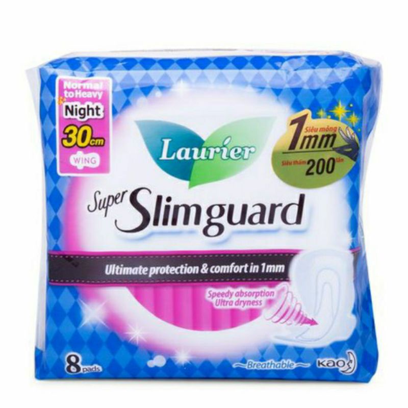 Băng vệ sinh siêu mỏng bảo vệ ban đêm Laurier Super Slimguard 30 cm