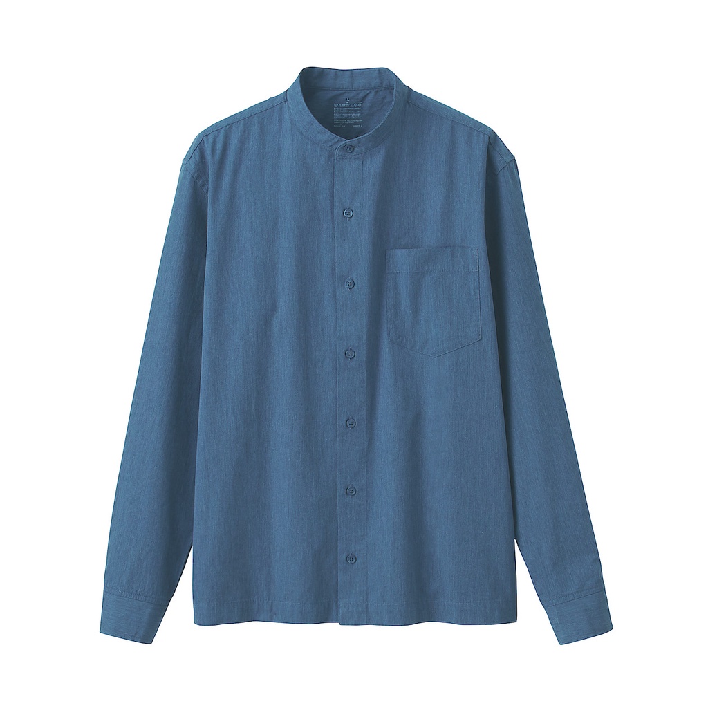 Muji Áo Sơ Mi Vải Broadcloth Washed Cổ Trụ