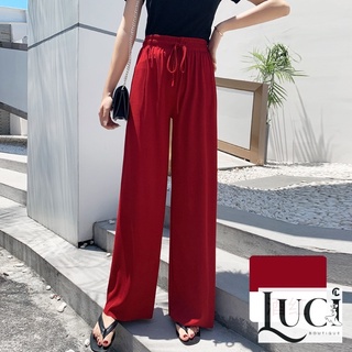 Quần ống rộng/ quần dài dáng suông lưng thun cạp cao màu đen/ kem/ đỏ/ xám