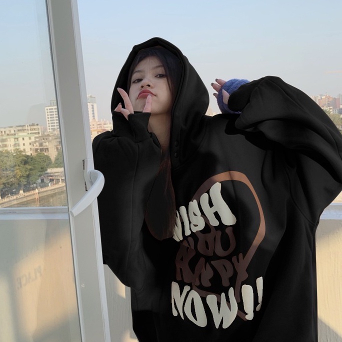 Áo hoodie nỉ bông HAPPY unisex nam nữ (Ảnh thật/Có sẵn)