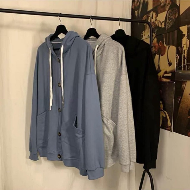 Hoodie có nút 3 màu from rộng | BigBuy360 - bigbuy360.vn