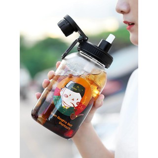 Bình Nước Thủy Tinh Có Ống Hút Phong Cách Retro Dễ Thương