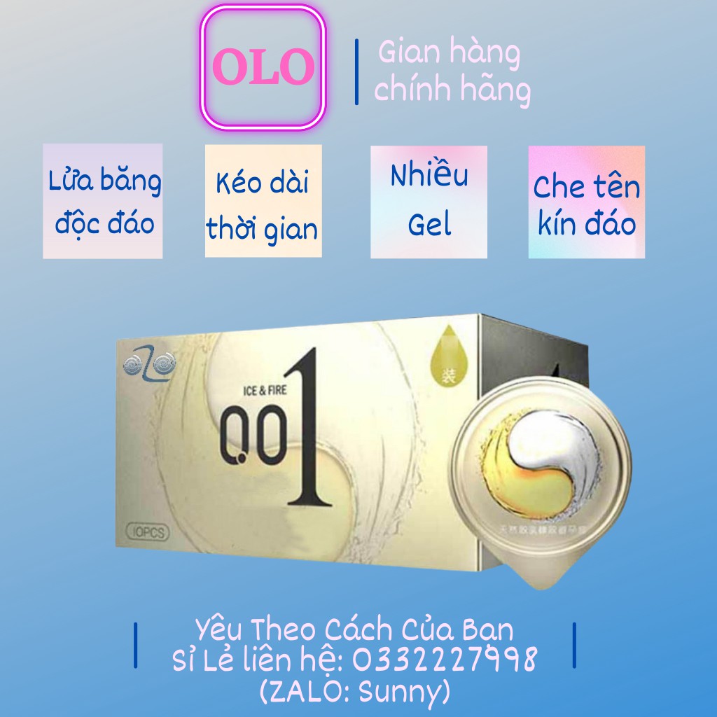 Bao cao su OLO vàng 001 lửa băng. Chỉ 0.01 mm, siêu mỏng, cảm giác chân thật (10 cái/ hộp)