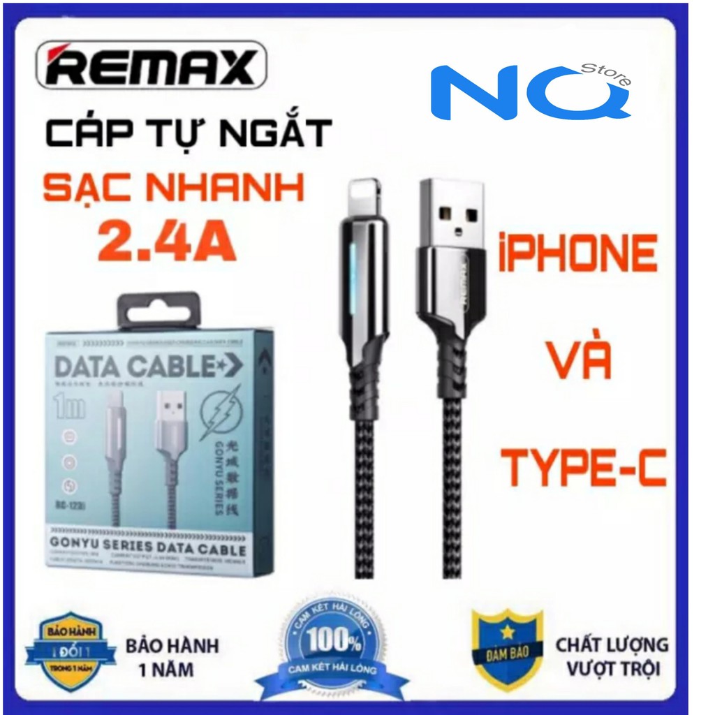 Cáp sạc nhanh 3a tự ngắt điện khi sạc đầy Remax RC - 123i RC cho iphone ipad và dây sạc type c