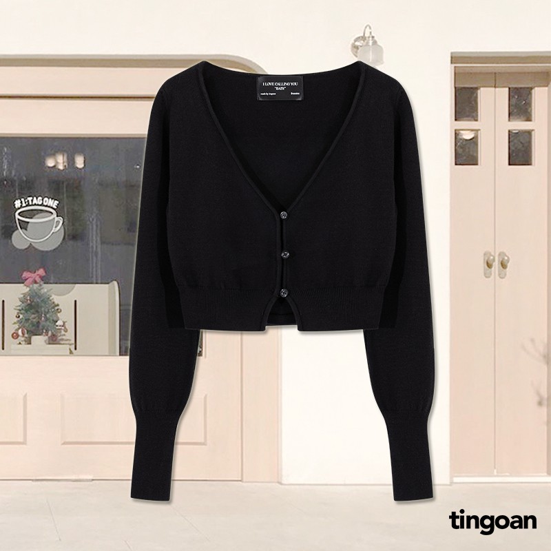Áo set len cardigan kèm quây hai dây dài tay đen quây kèm theo màu đen thumbnail