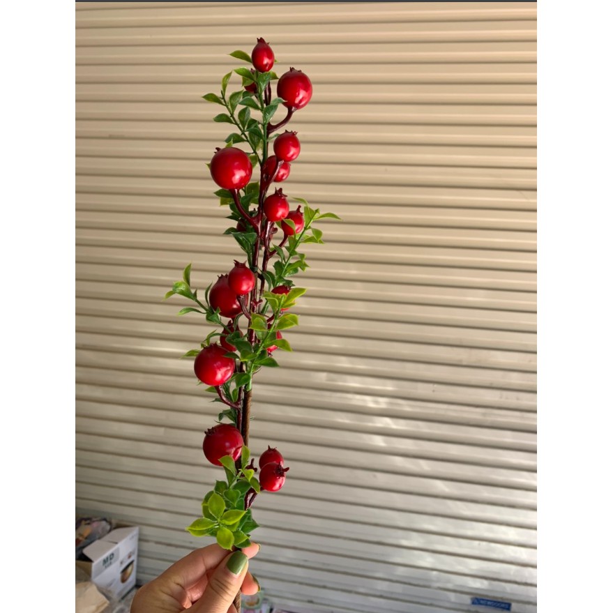 Cành lựu đỏ PE phát tài  trang trí  cao 75cm 15-18 quả lớn bé mang đến may mắn sung túc phú quý