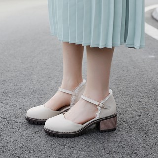 giày ulzzang, giày mũi tròn, lolita, giày quai ren, giày kem, giày tiểu thư, giày bánh bèo