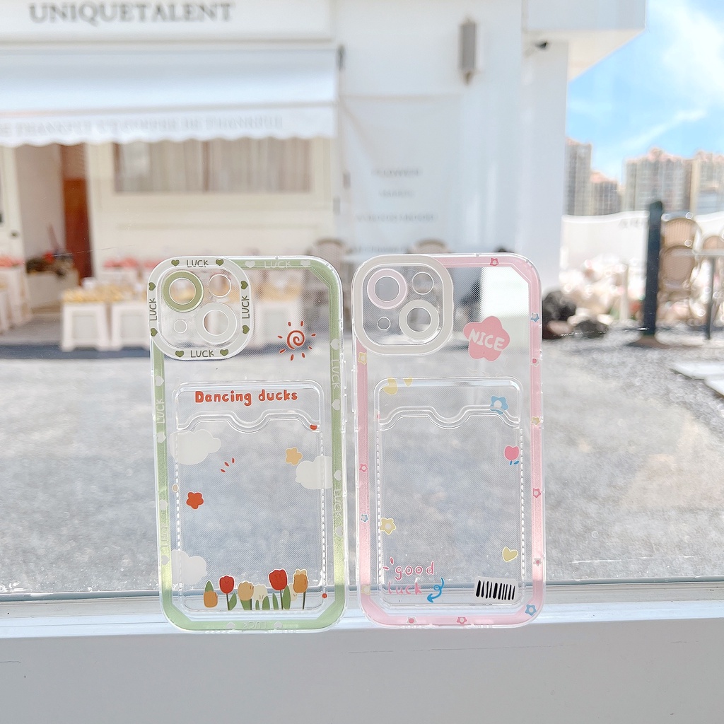 Ốp Điện Thoại Tpu Mềm Siêu Mỏng Trong Suốt Có Ngăn Đựng Thẻ Cho iPhone 14 13 12 11 Pro XS Max 7 8Plus