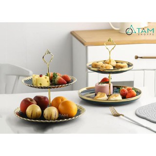 [CAO CẤP] Khay đựng bánh 2 tầng Cake stand gốm xanh cao cấp CE-CSTAND-01