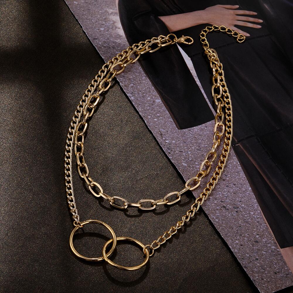 Vòng Cổ Choker Hai Lớp Mặt Nhẫn Hợp Kim Phong Cách Punk Hip Hop Cổ Điển Thời Trang Cho Nữ