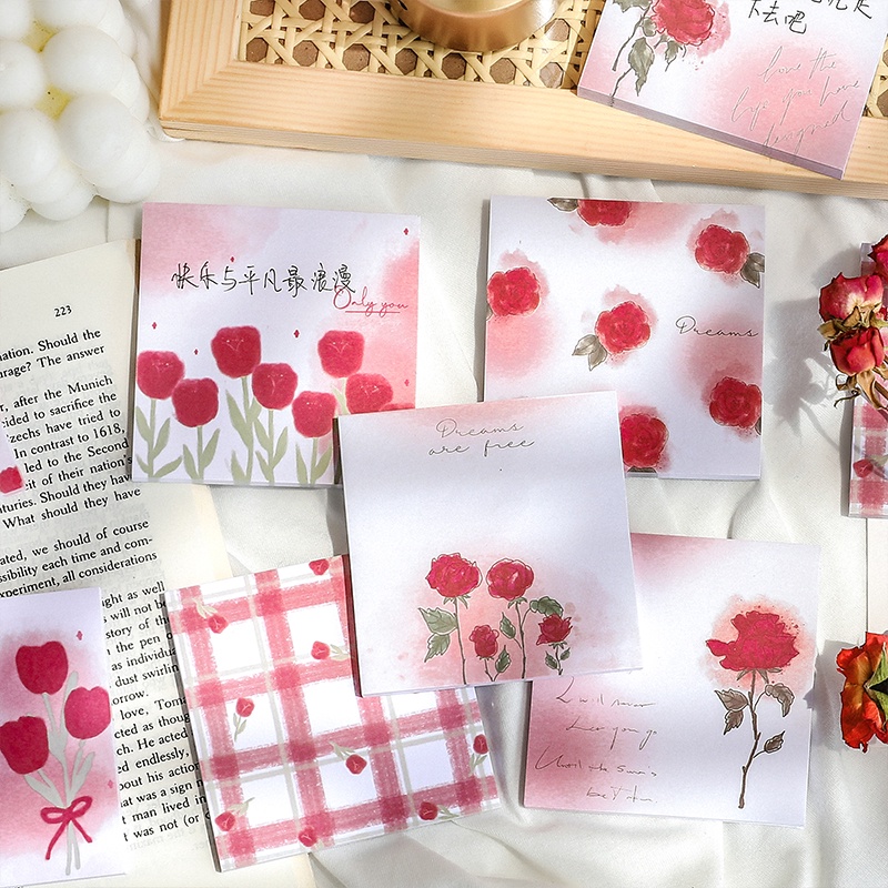 Set 50 Giấy Ghi Chú Họa Tiết Hoa Lãng Mạn Dễ Thương