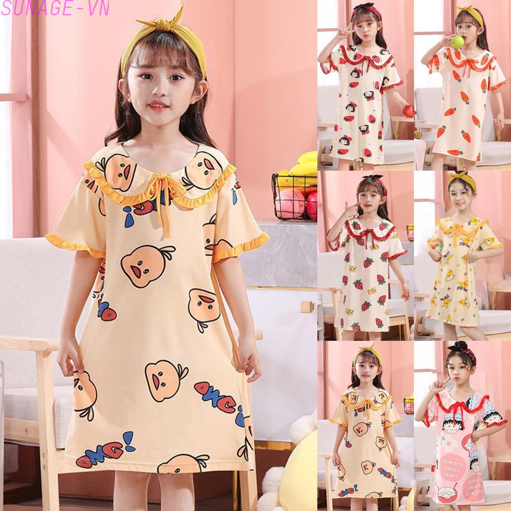 Đầm Ngủ Ngắn Tay Kiểu Công Chúa Dễ Thương Cho Bé Gái 2-10 Tuổi