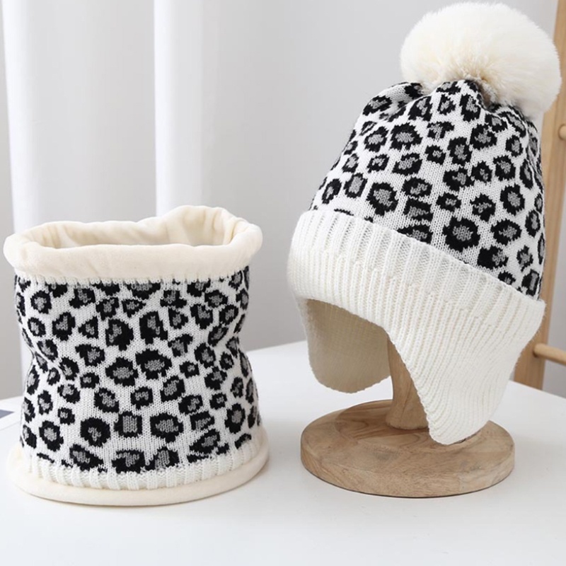 Mũ beanie Kèm Khăn Choàng Cổ Họa Tiết Da Báo Thời Trang Nữ