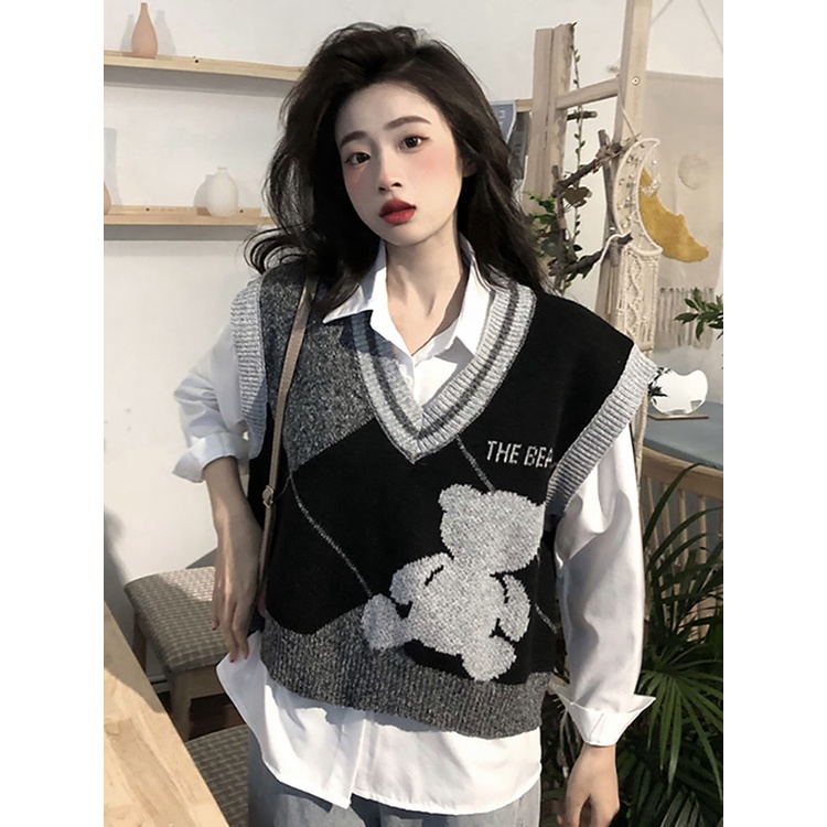 Áo Len Gile Nữ Cổ V Áo ghile nữ Basic Màu Trơn Có Cúc Kiểu Hàn Quốc Ulzzang thời trang Xiaozhainv vn | BigBuy360 - bigbuy360.vn