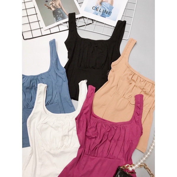Áo 2 dây rúm ngực croptop thun cho nữ
