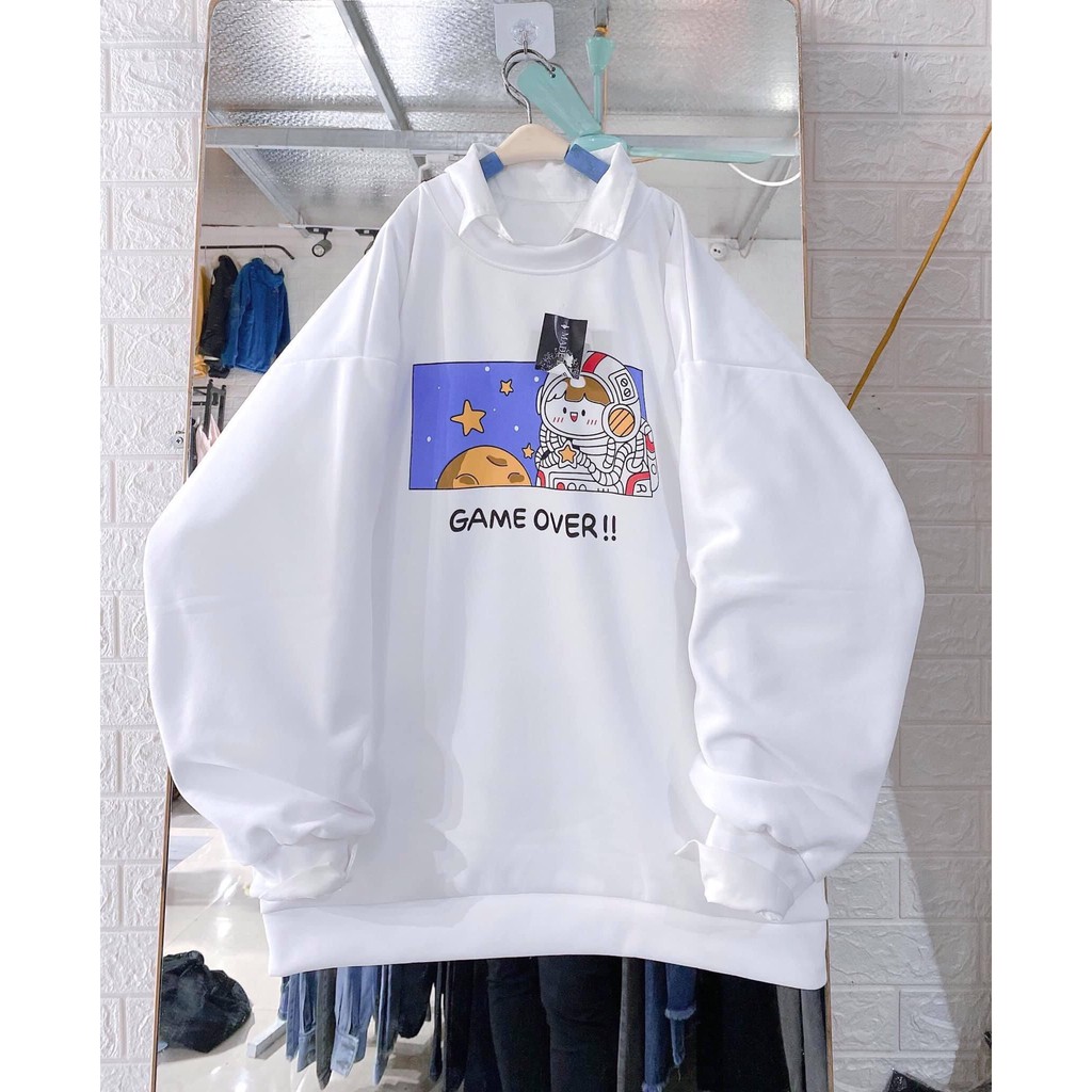 Áo khoác nỉ Hoodie Unisex nam nữ kiểu dáng Sweater form giấu quần dáng rộng tay bồng chữ GAME OVER sắc nét Ulzzang | BigBuy360 - bigbuy360.vn