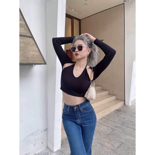 Áo croptop nữ body dài tay TOPTIFY cổ yếm buộc dây hở lưng Gigi Top | BigBuy360 - bigbuy360.vn