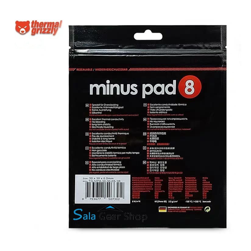 Miếng dán tản nhiệt Thermal Grizzly Minus Pad 8,High Performance Thermal Pad 30*30*0.5mm