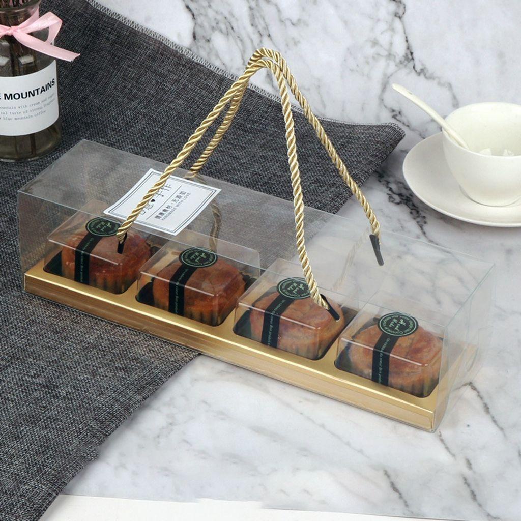 Set 10 Hộp Đựng Bánh Trung Thu 3 / 4 Ngăn Trong Suốt Có Tay Cầm Tiện Lợi