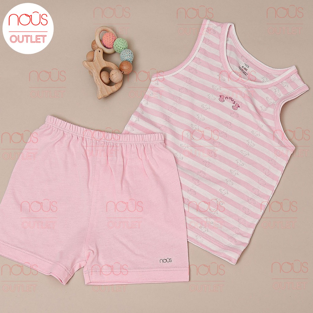 Bộ quần áo ba lỗ kẻ hồng trắng Nu doux (size 6-9m đến 18-24m)