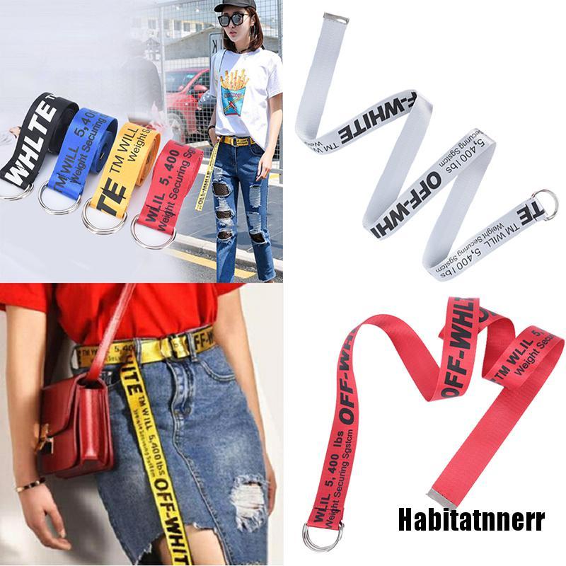 Dây Thắt Lưng Vải Canvas Thêu Chữ Off-White Phong Cách Hip Hop Cá Tính Cho Nữ