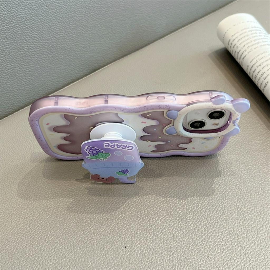 Ốp Lưng Chống Sốc Tai Gấu Viền Lượn Sóng Strawberry (kèm popsocket)