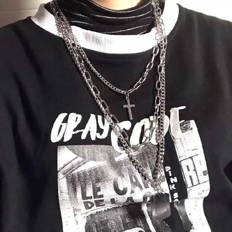 Dây chuyền nhiều lớp có hình thánh giá phong cách Âu Mỹ cá tính dành cho nam và nữ