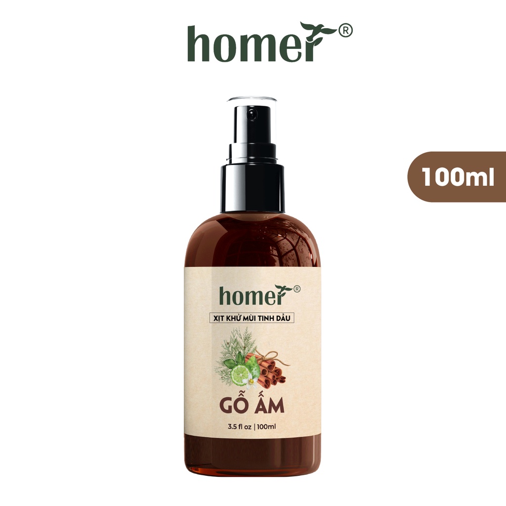 Xịt khử mùi tinh dầu Hương gỗ ấm Homer Thiên nhiên - Dung tích 100ml/250ml