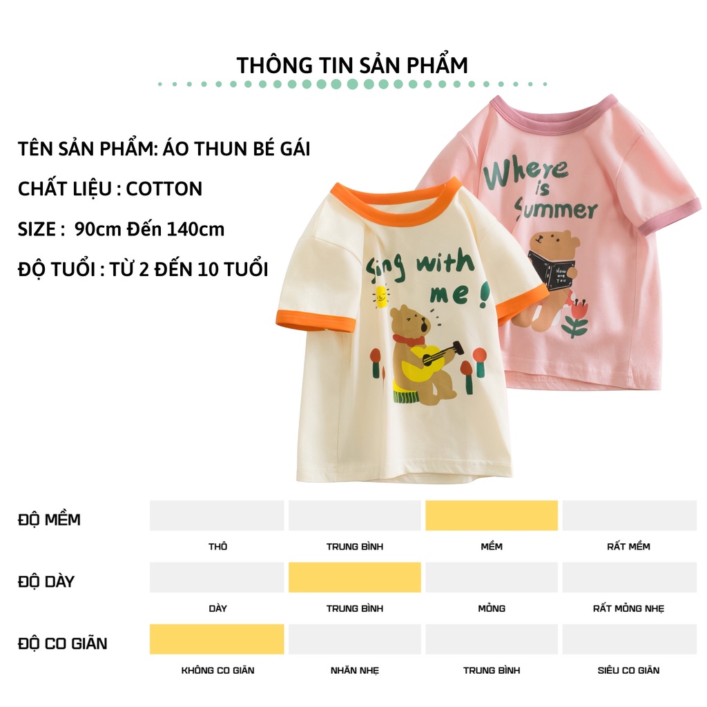 Áo thun bé gái ngắn tay 27Kids 27Home áo cộc nữ 100% Cotton cho trẻ từ 2-10 tuổi GSTS10