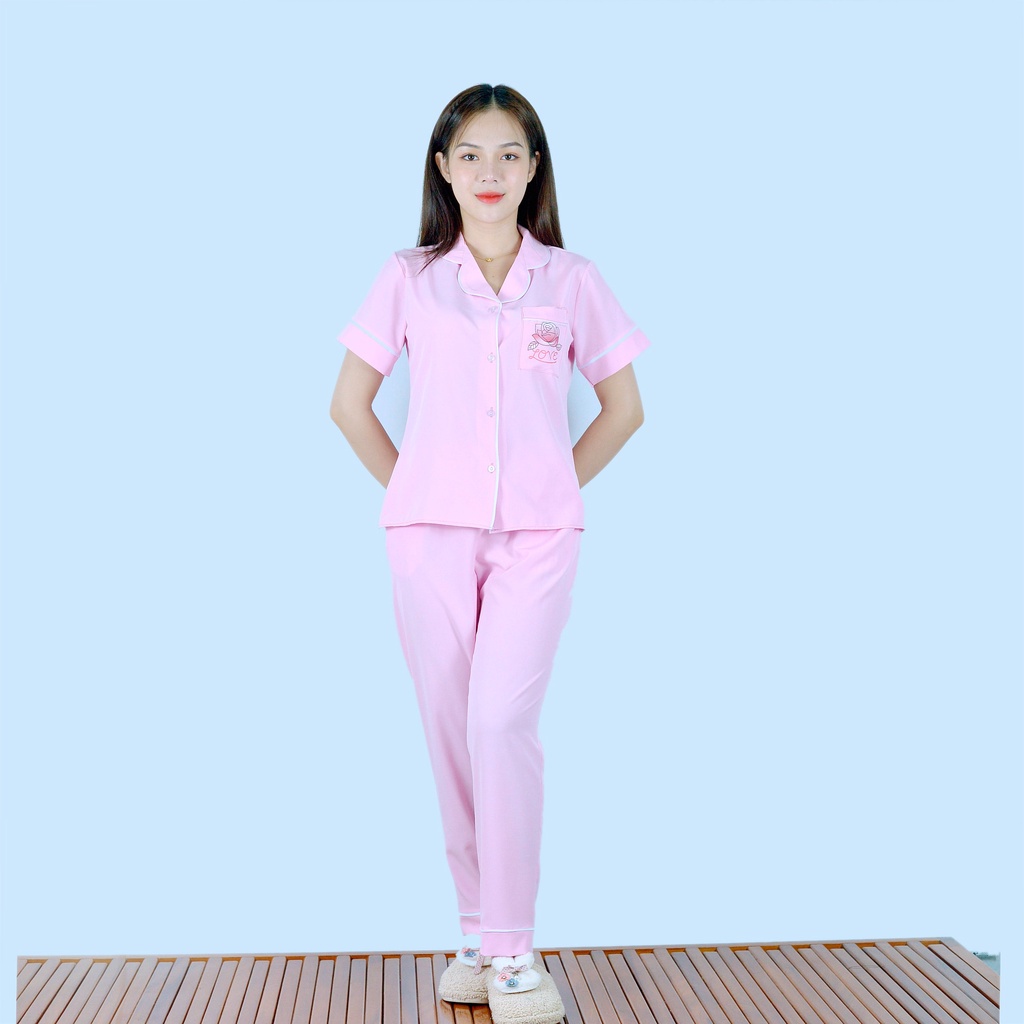 Bộ đồ bộ Pijama màu HỒNG PHẤN  tay ngắn quần dài vải cao cấp -  co giãn nhẹ - Thoải Mái Nhẹ Nhàng