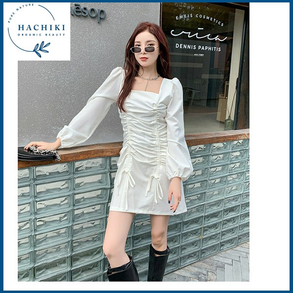 Đầm thiết kế ôm body nhún, sang chảnh Đầm nữ chất cotton dày, mền mịn thương hiệu thời trang cao cấp HACHIKI DDC01