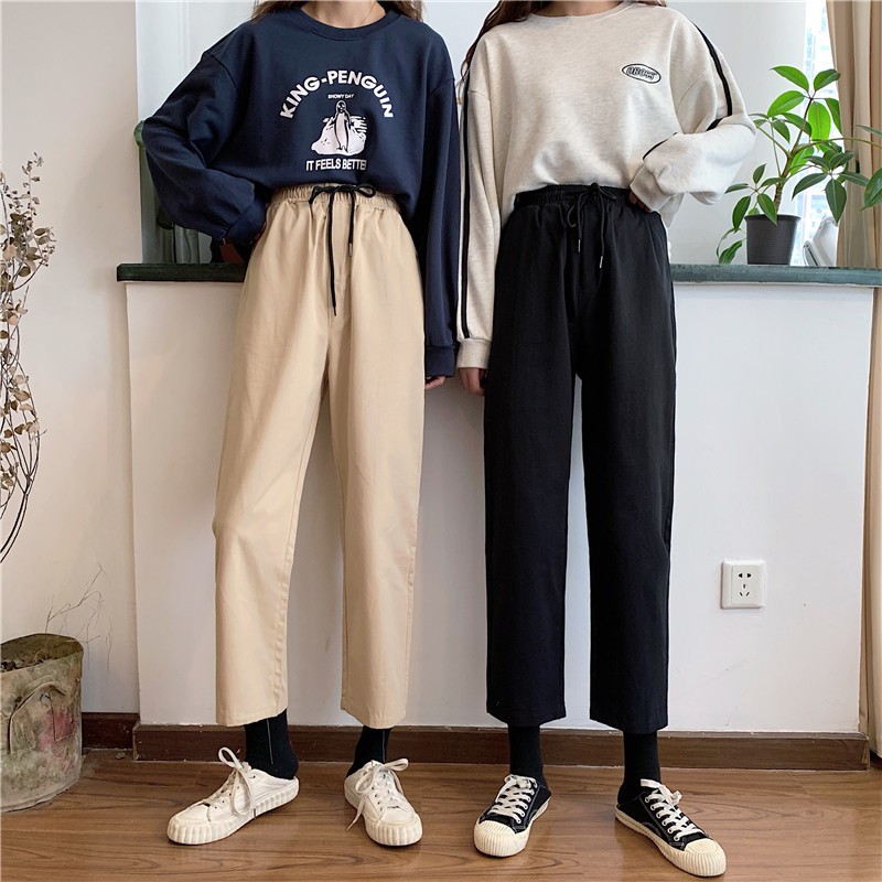 SUXI Quần dài lưng cao màu trơn thời trang Hàn Quốc cho nữ