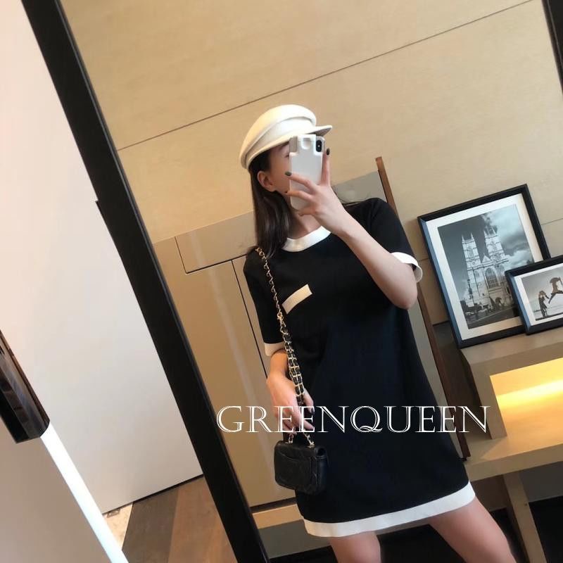 Váy T-shirt lụa dệt kim mỏng phong cách cổ điển Pháp Kikyo mùa hè 2022 mới cho phụ nữ