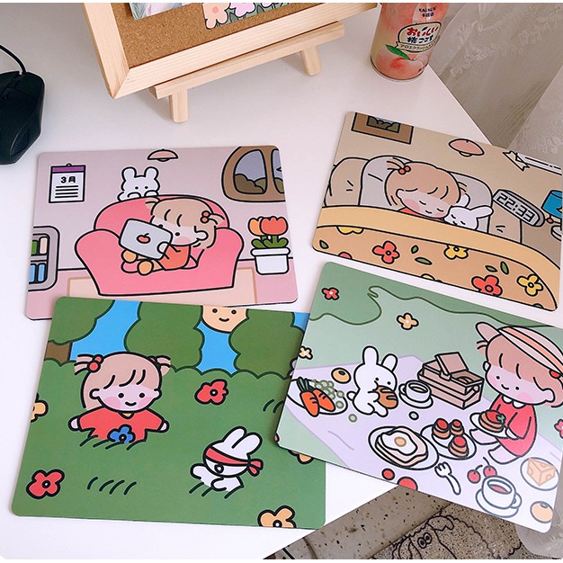 Miếng lót chuột bằng cao su hình cô gái hoạt hình đáng yêu chống trượt không thấm nước cho máy tính văn phòng