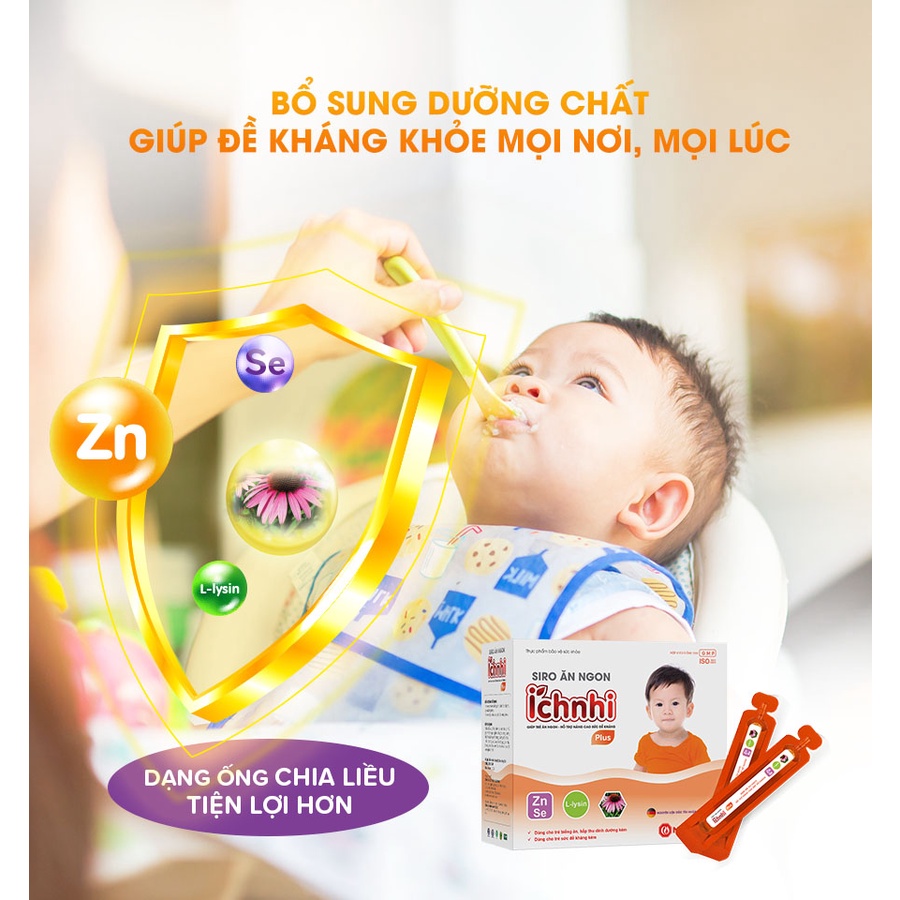 Siro ăn ngon Ích Nhi Plus hộp 20 ống 10ml giúp nâng cao sức đề kháng, tăng chuyển hóa hấp thu dưỡng chất, trẻ ăn ngon