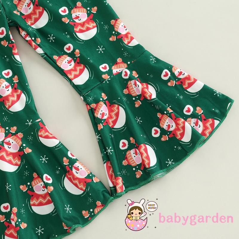 Set Áo Thun Tay Dài In Hình Người Tuyết Và Quần Dài Lưng Thun Ống Loe Thời Trang Giáng Sinh Cho Bé Gái 1-5 Tuổi