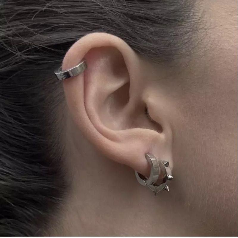 Khuyên Tai Unisex Không Cần Bấm Lỗ GIÁ 1 CHIẾC Tròn Đinh Tán Gai Nhọn Unisex Thép Titan Không Gỉ Phong Cách Punk Gothic