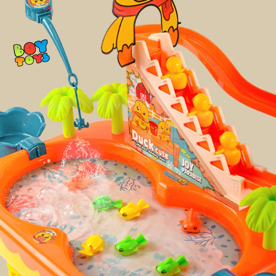 Đồ chơi câu cá và vịt vàng leo thang 2 trong 1 có nhạc và đèn kết hợp từ tính bơi tự động vui nhộn cho bé