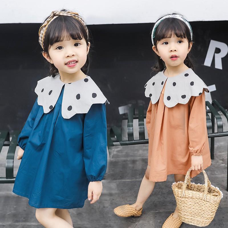 Đầm dài tay họa tiết chấm bi xinh xắn cho bé gái