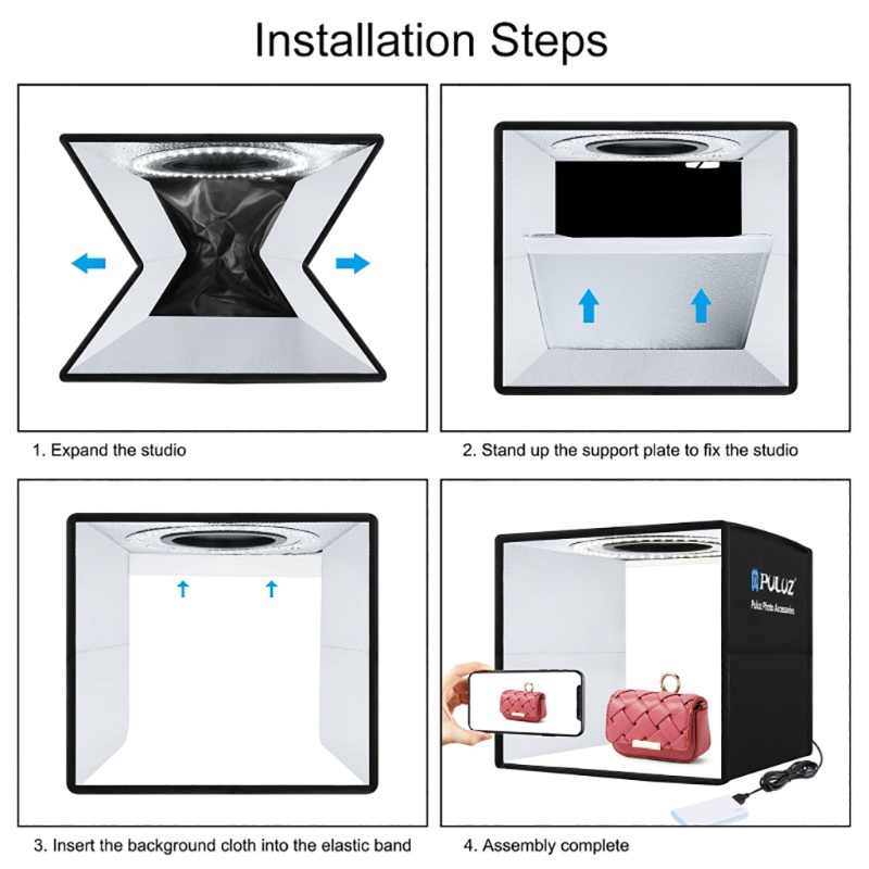 Hộp Đèn LED Gấp Gọn 25cm 12 Màu Sắc Kèm Phông Nền