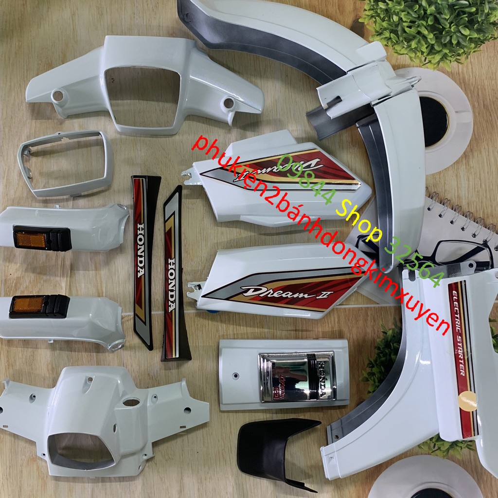 Full bộ vỏ nhựa dàn áo xe DREAM ll -Dream 2 màu trắng -nhựa ABS loại 1