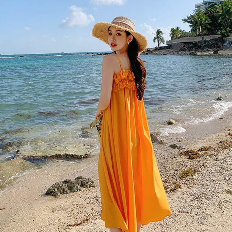 Váy 2 dây maxi đi biển đầm maxi dáng dài bèo chun ngực điệu đà HV150, váy suông dài qua gối đi du lịch đi chơi | BigBuy360 - bigbuy360.vn