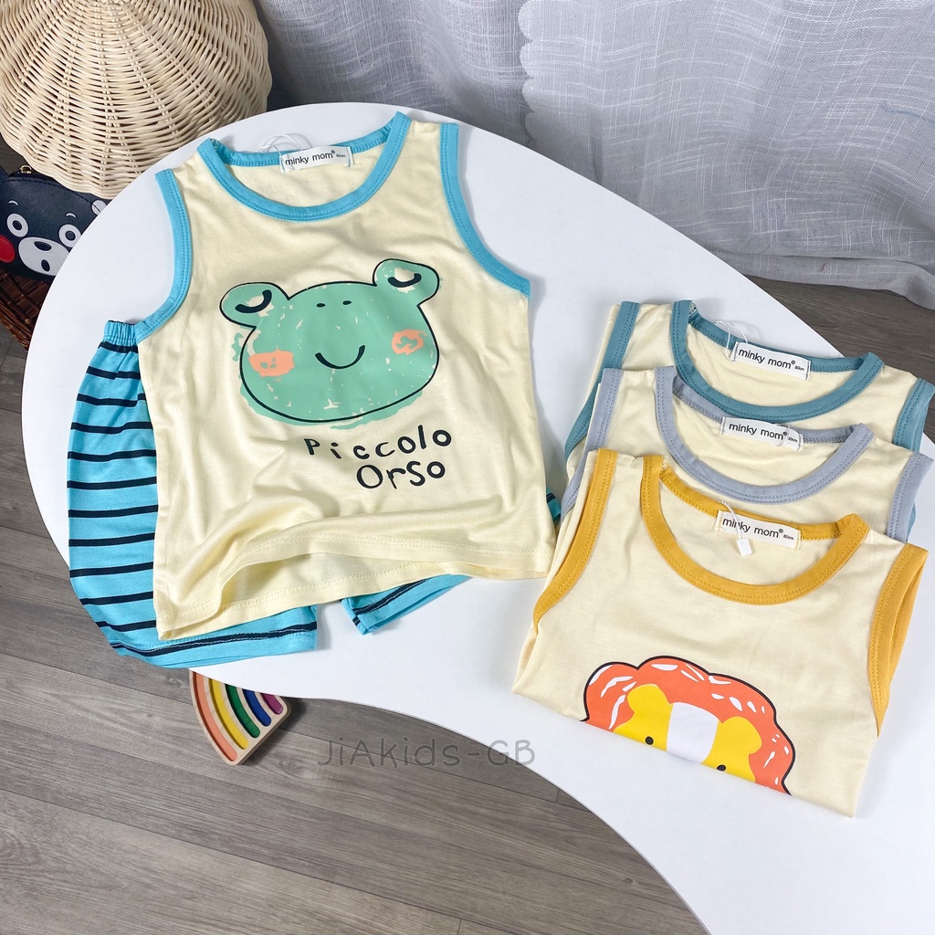 [Bé:6-19kg] Bộ Quần Áo Ba Lỗ Minky Mom, Vải Thun Lạnh Thoáng Mát Trơn, In Hình Động Vật - Mã: BL-IN26