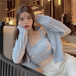 Set áo khoác cardigan dài tay+áo 2 dây croptop len dệt kim ulzzang Hàn Quốc SAM SAM BOUTIQUE