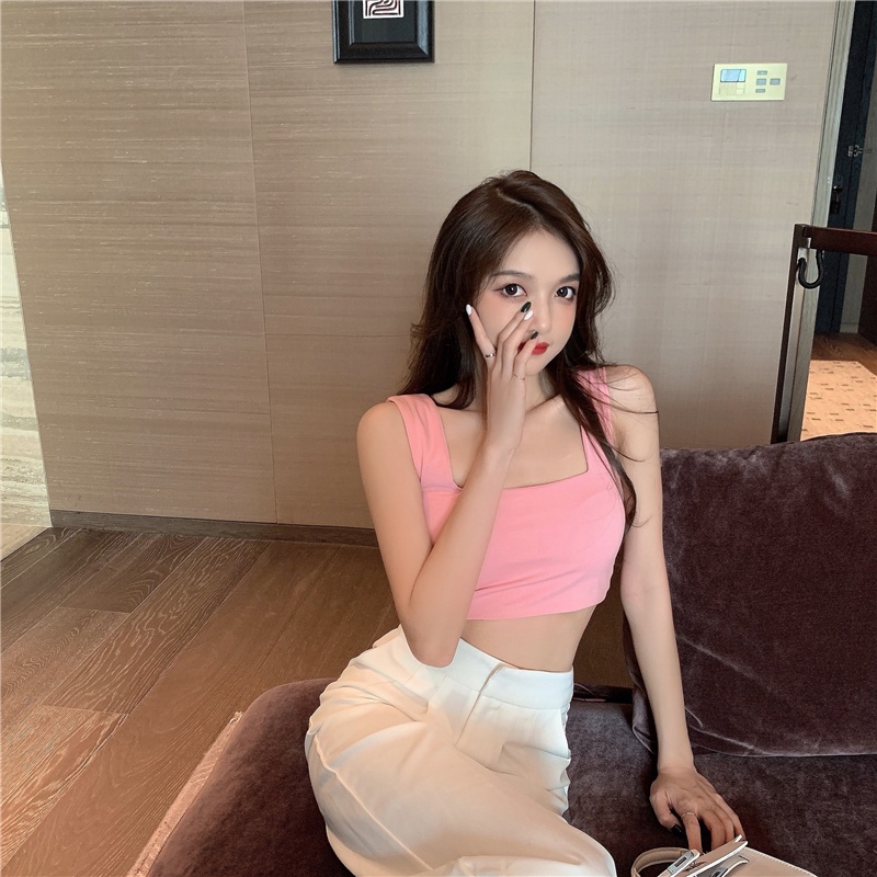 QKOOLE  Áo Không Tay Cổ Vuông Dáng Ôm Thời Trang Hàn Quốc Dành Cho Nữ