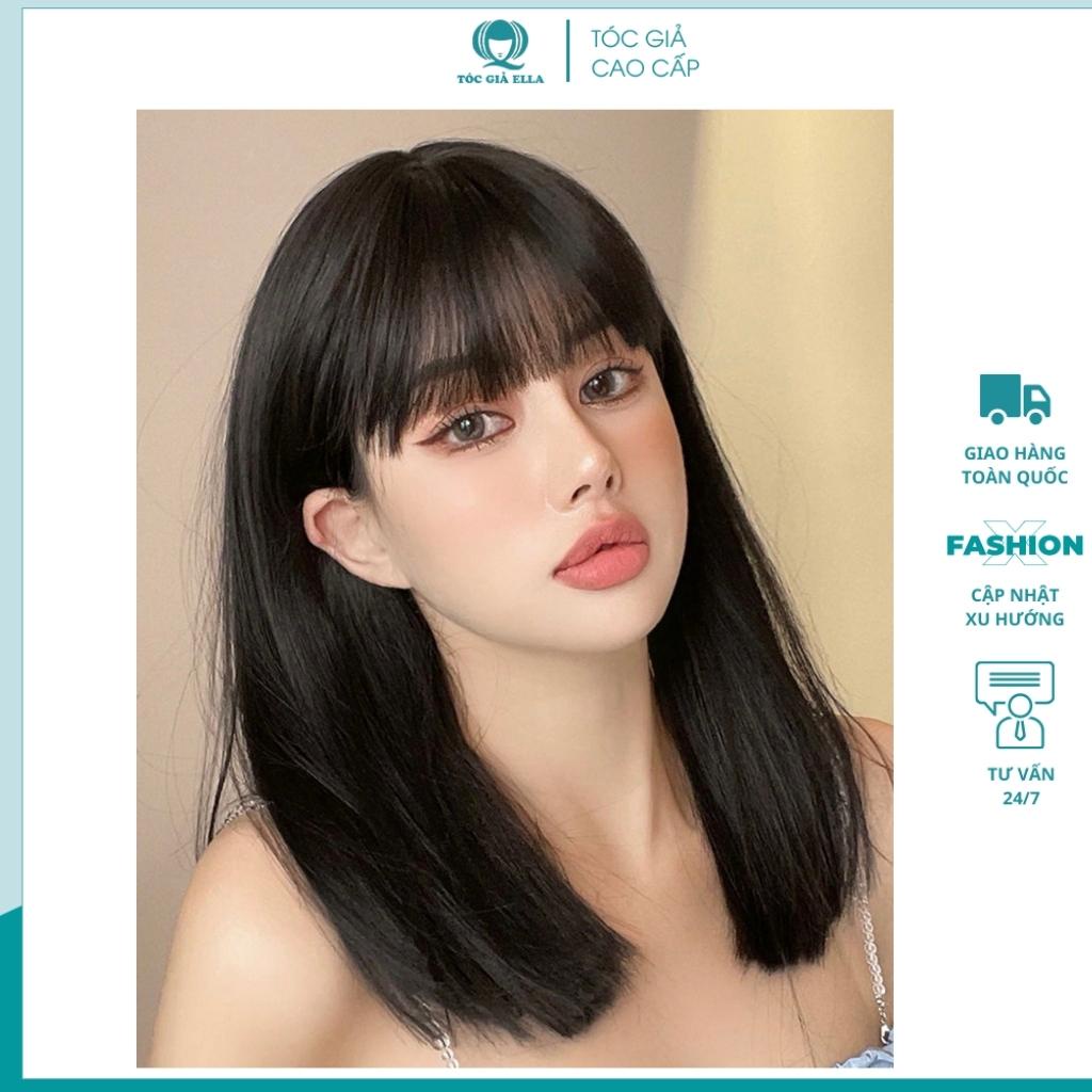 Tóc giả nữ cả đầu 🥰FREESHIP🥰 Tóc giả nguyên đầu thẳng lỡ 40cm xanh khói MS1799